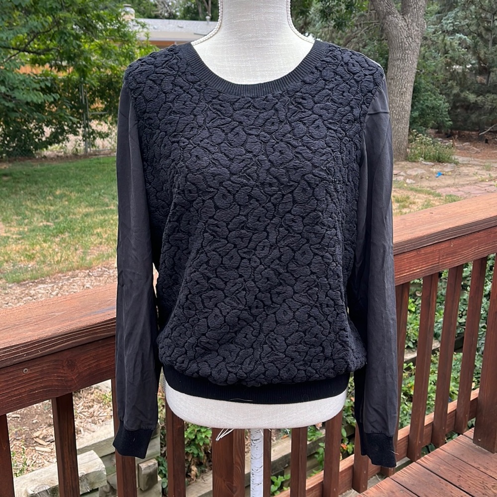 Vince Mixed Media Black Top Sweater, L